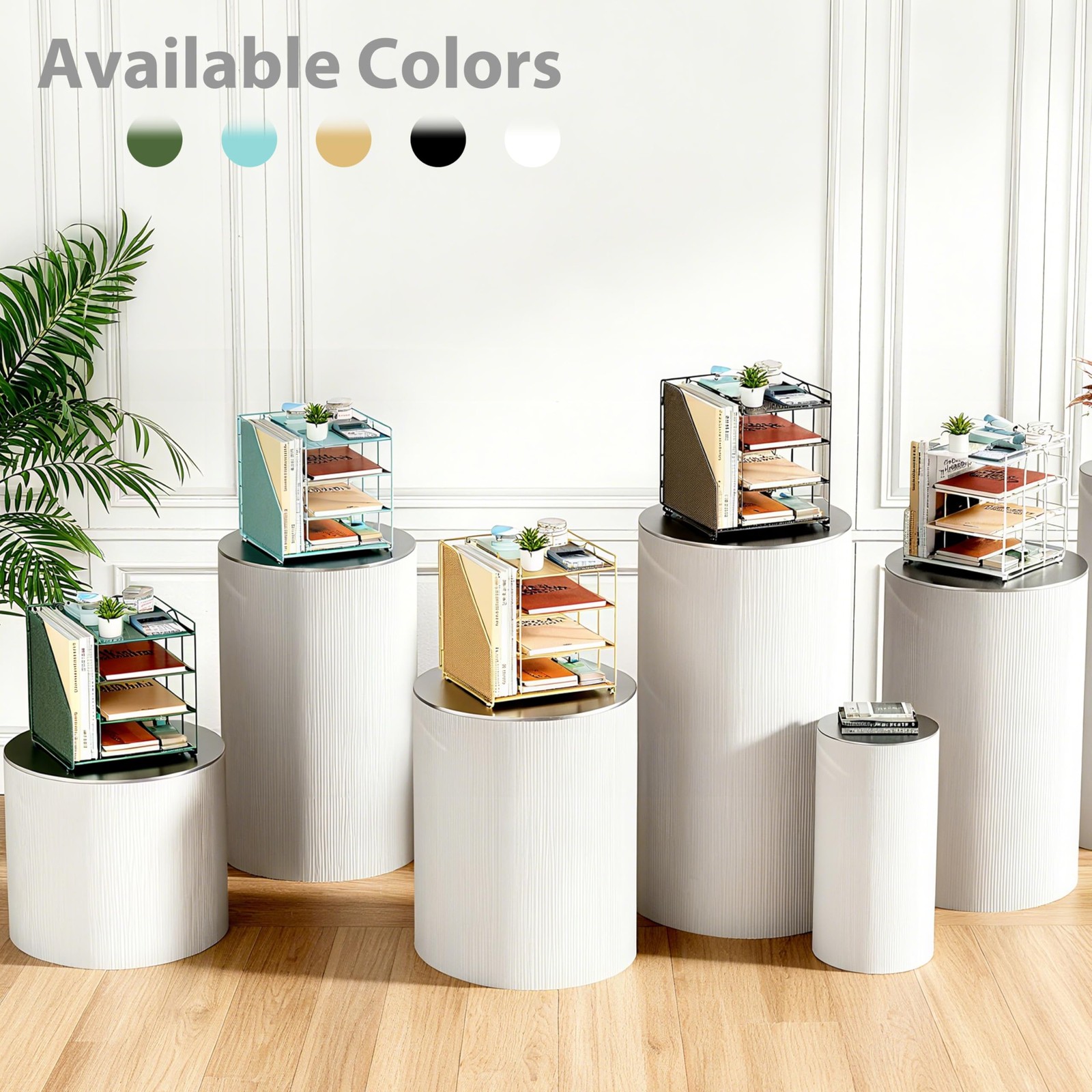 Desk Organizer, 4-Tier Metal File Organizer for Desk with Vertical File Holde…