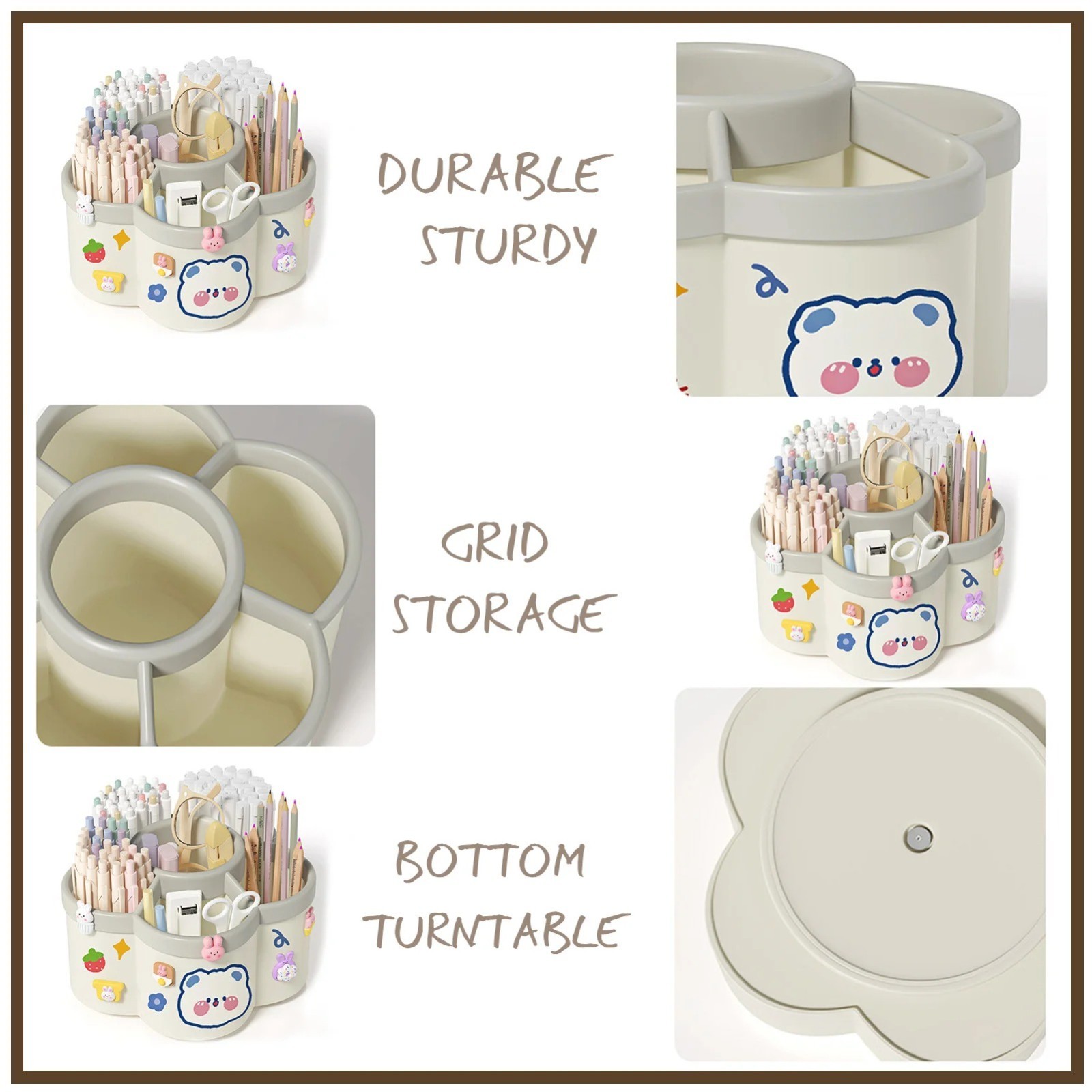 Rotating Pen Holder Large Capacity Desk Organizer Box for Stationery & Cosmetics