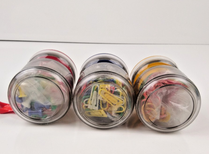 VTG 1970’s Space Age Jars With Office Supplies Acrylic Red Yellow Blue
