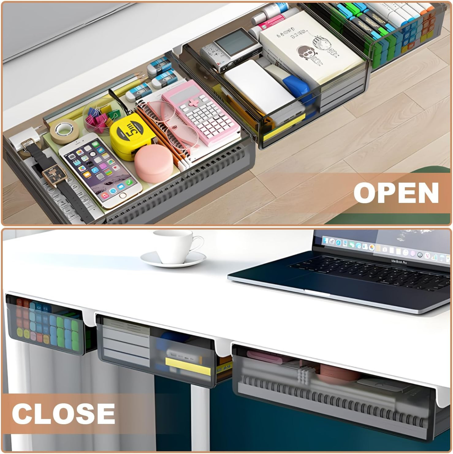 Under Desk Slide Out Drawer Organizer 3 Pack Large Medium Small SML