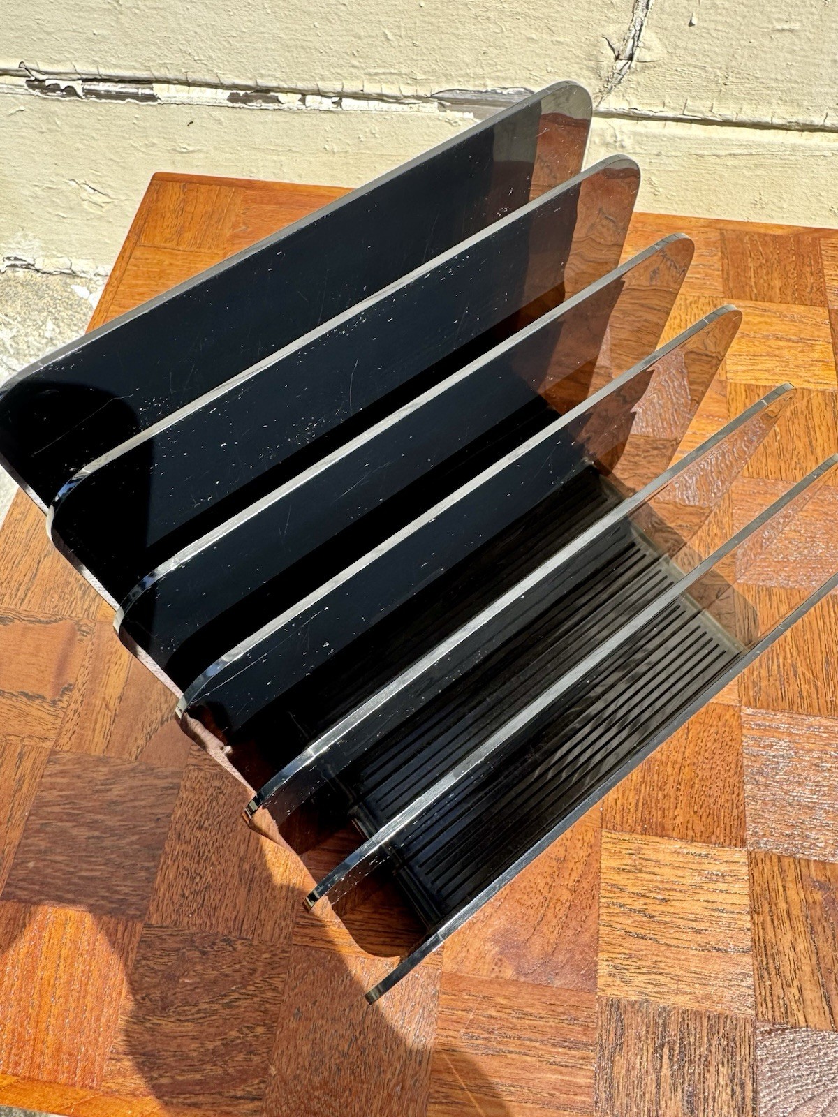 Vintage Eldon 6 Slot Desk Organizer File Sorter Smoked Black Acrylic MCM