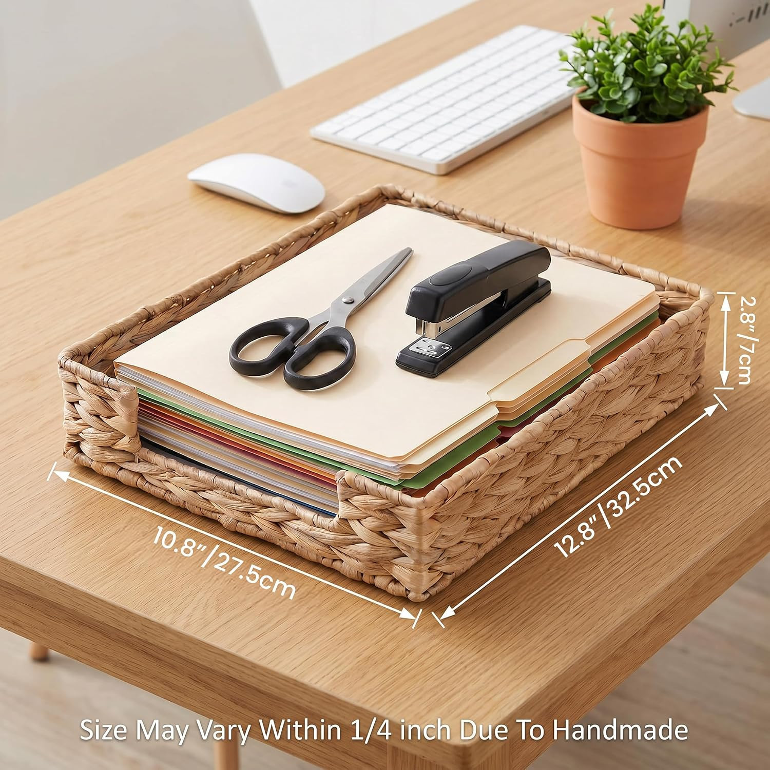 Letter Tray Water Hyacinth, Wicker Desk Organizer for Office Supplies Mail | Des