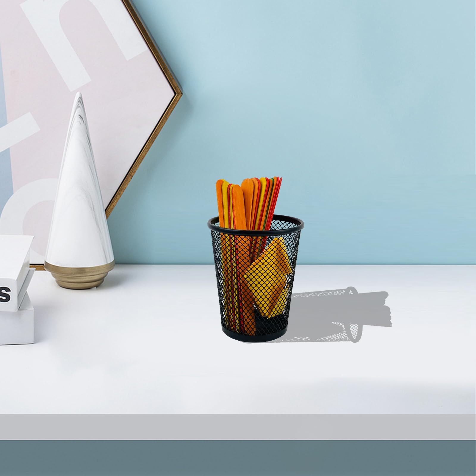 Desk Pencil Pen Holder, Wire Mesh Pen Cup Holder for Desk Organizer and Office