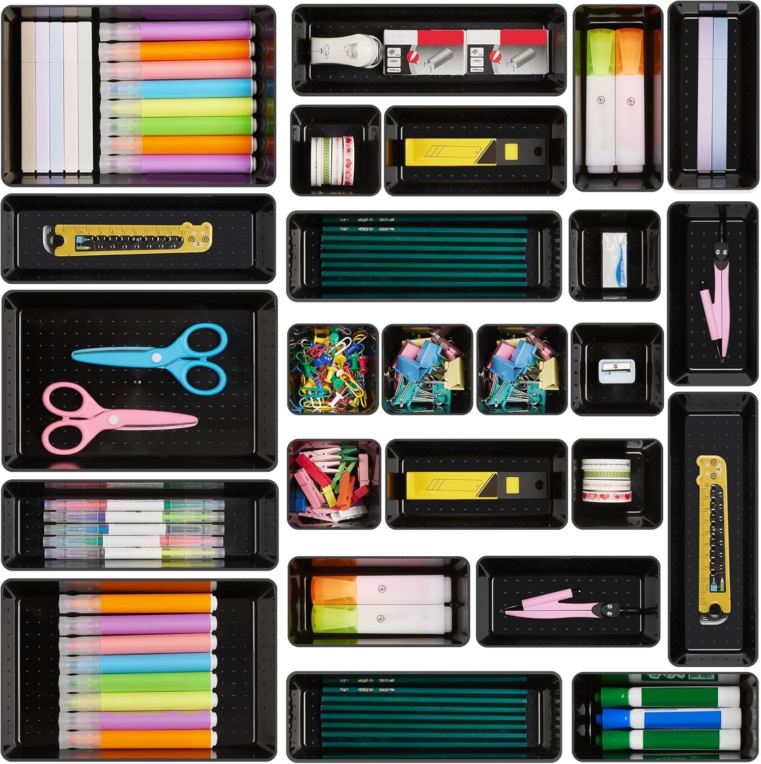 25 PCS Office Desk Drawer Organizers Set 4-Size Versatile Plastic Drawer