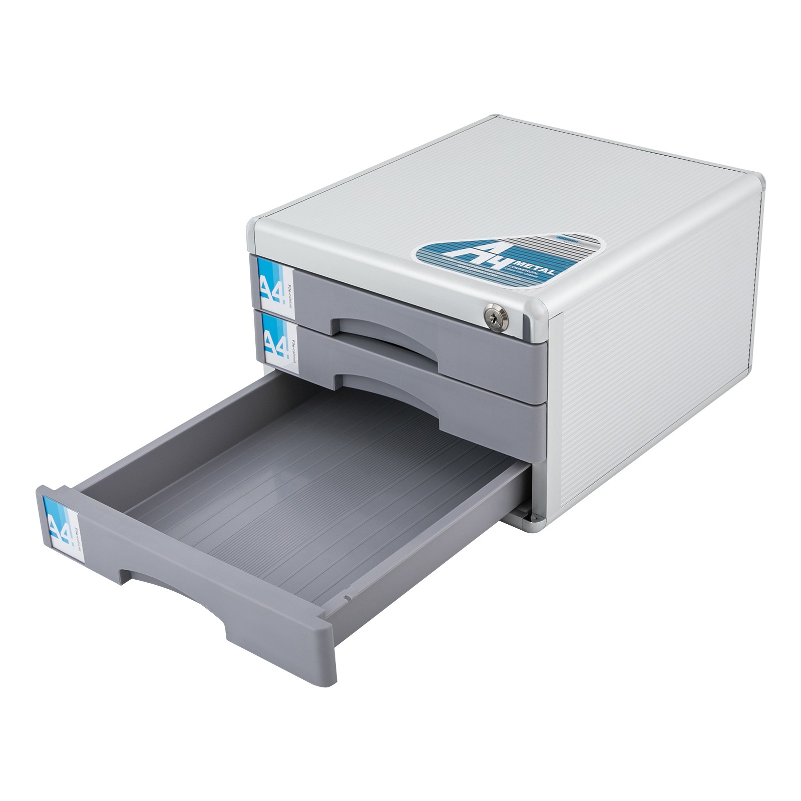 File Box Storage Filing Desk Organizer Locking File Cabinet 3 Drawers for Office