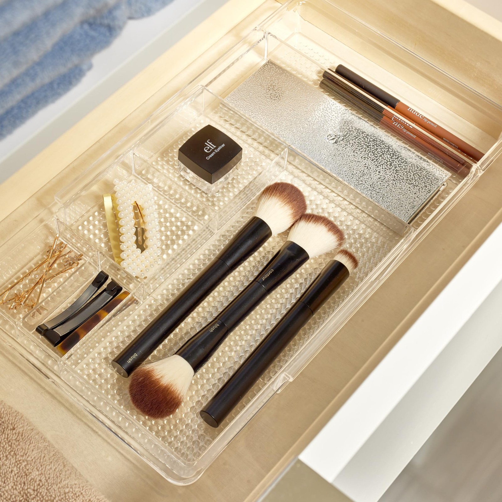 iDesign Expandable Makeup Drawer Organizer, Extends up to 18.5 Inches, Clear