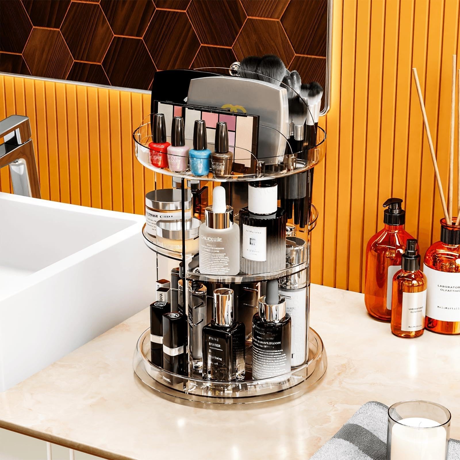 Yieach 360 Rotating Makeup Organizer for NO Patterns Decor, Clear