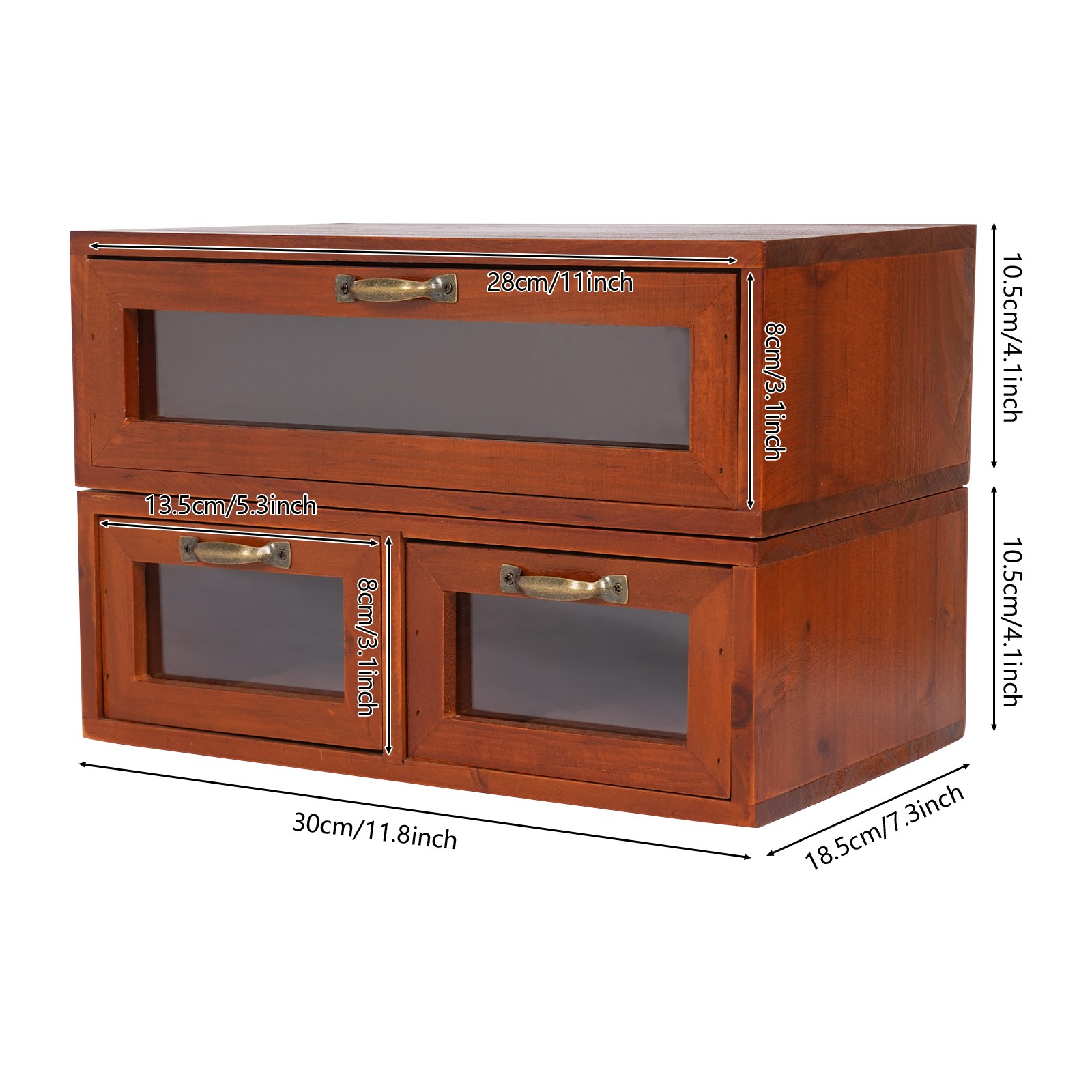 Vintage Desk Organizer Wooden Tabletop Storage Box with 3 Drawers for Office