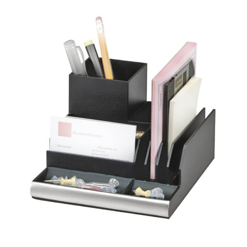 Italplast Workspace Lightweight Plastic Desk Organiser Stylish Black Silver