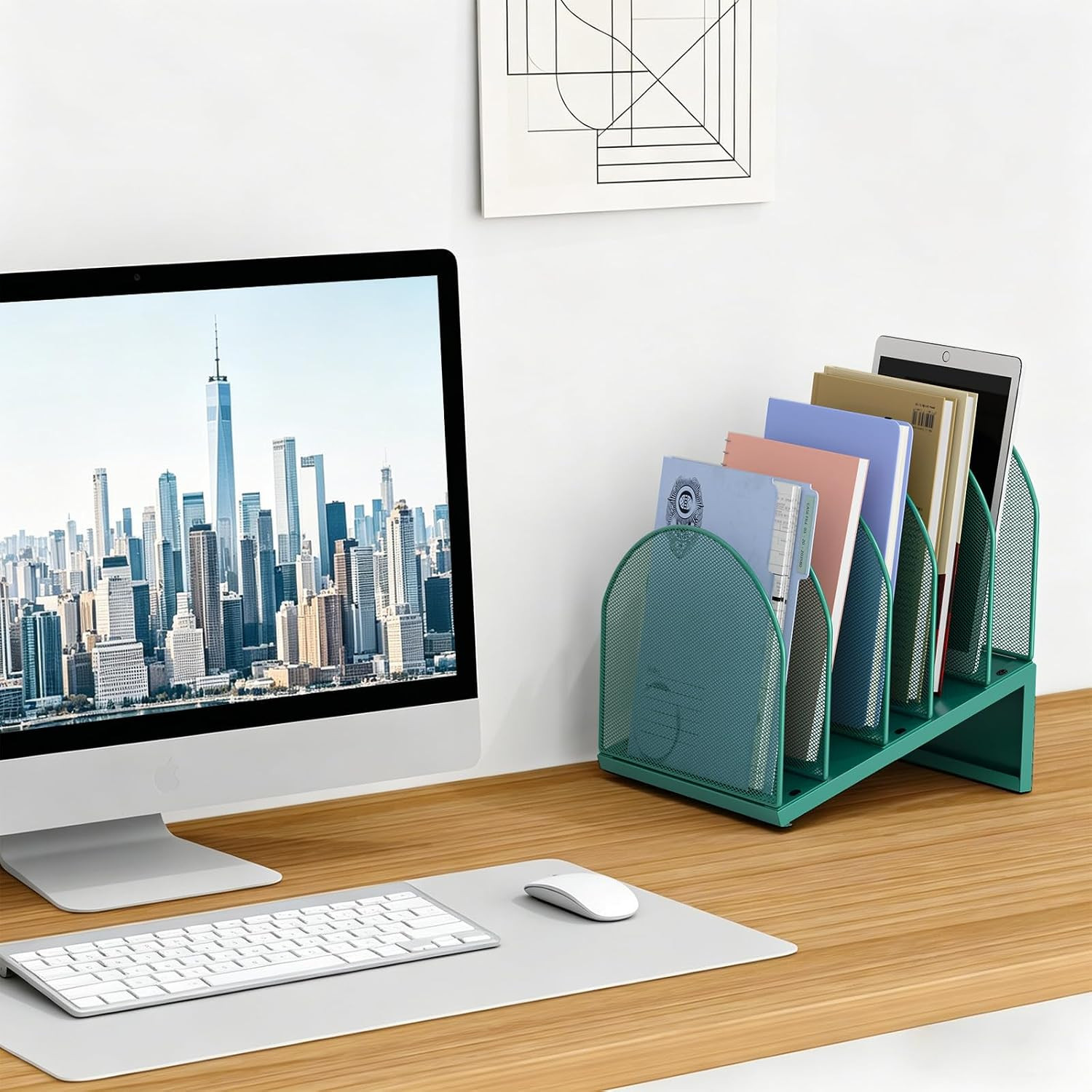 Desktop File Organizer, Desk Organizer with 5 Compartments, Paper Organizer for