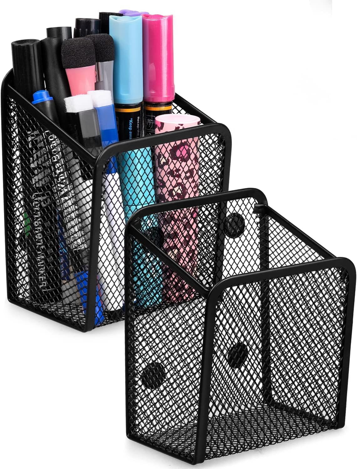 Large Magnetic Pen Holder 2 Pack Magnetic Basket 8 Strong Magnet Pencil Holders