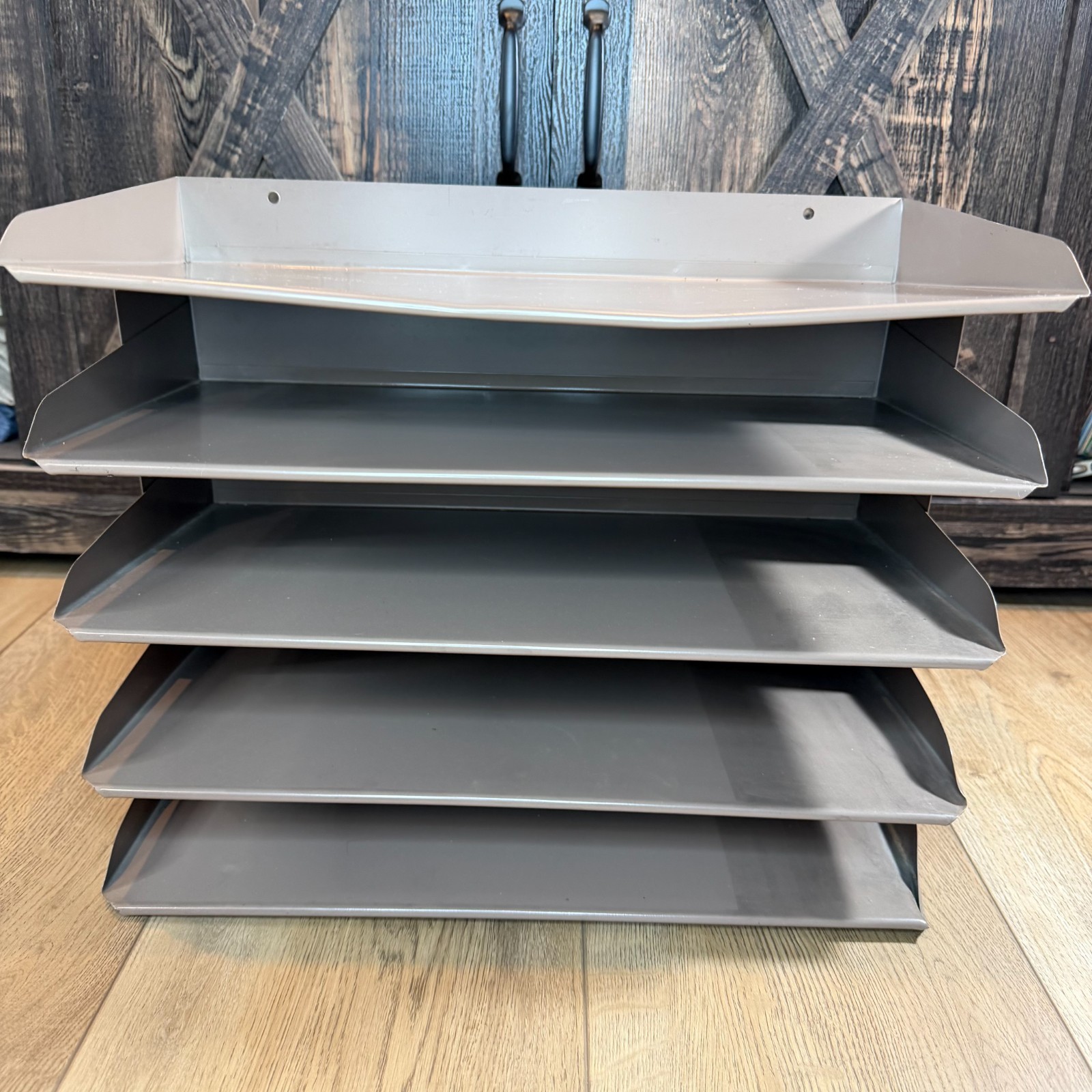 Vintage Metal Paper Holder 5-Tier Shelf File Letter Tray Desk Organizer READ