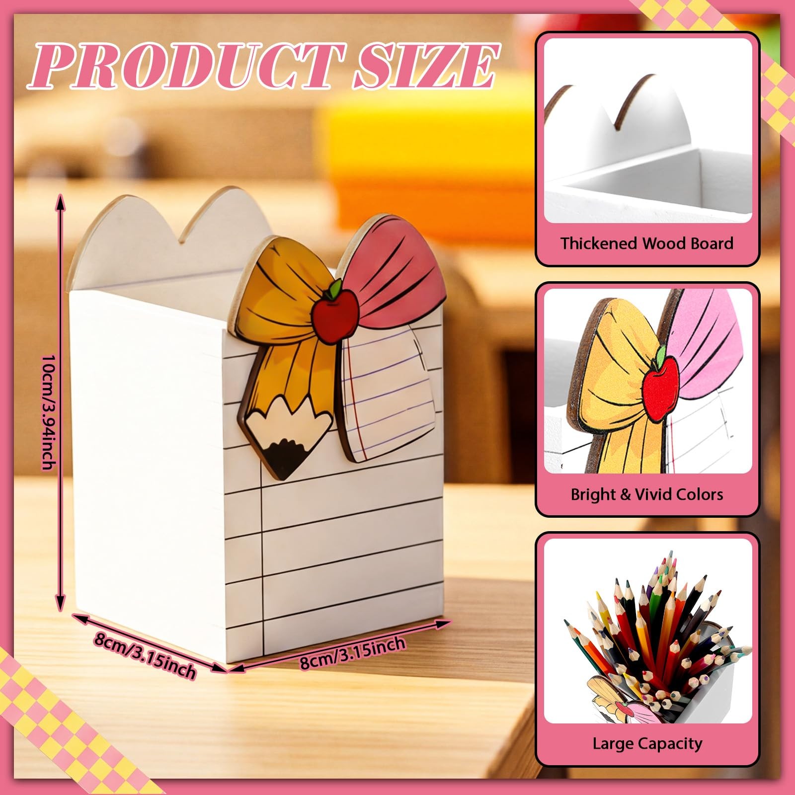 2 Pcs Bow Notebook Pencil Holder for Desk Double-sided Wooden Bow Pencil Hold…