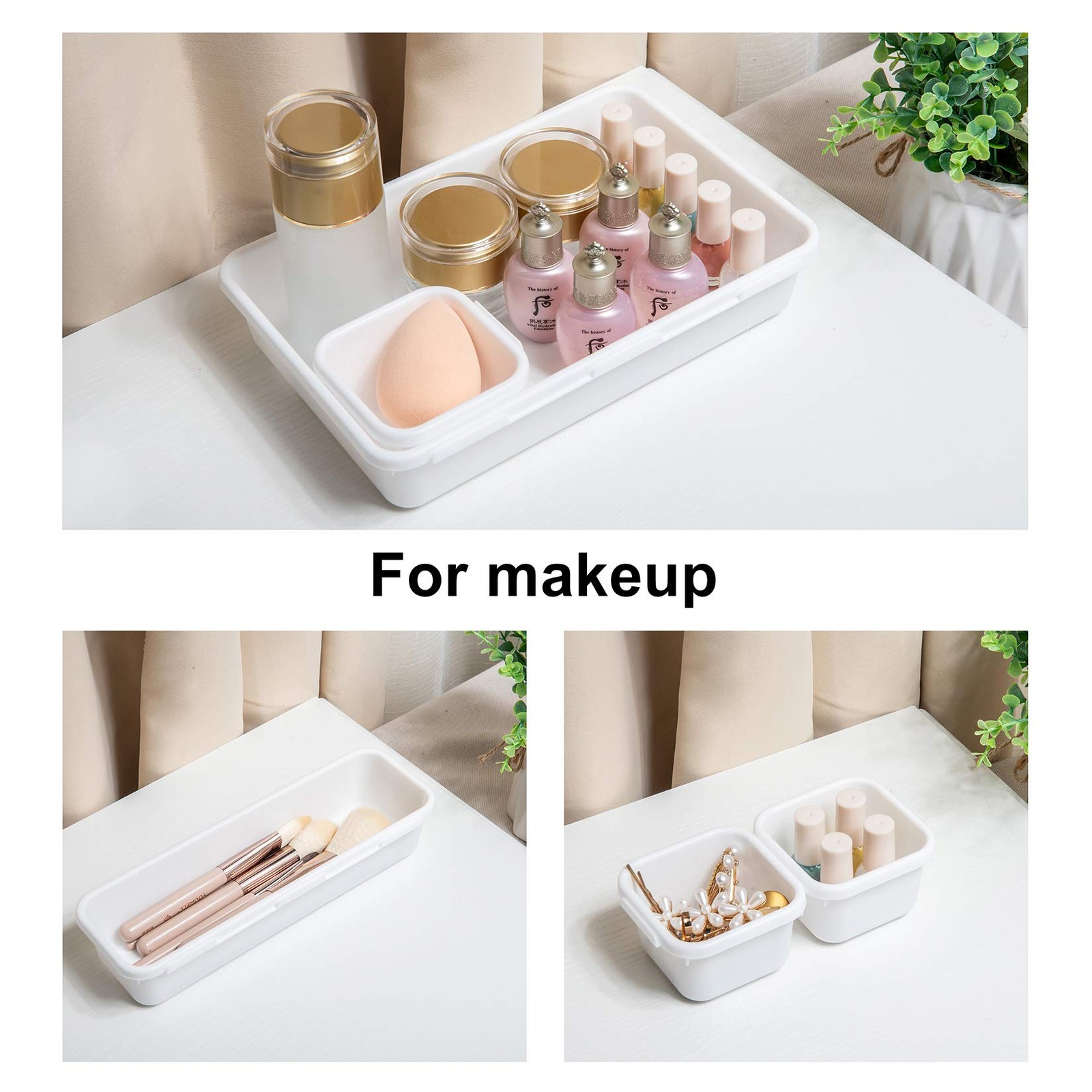 18 Pcs White Drawer Organizers Trays Set Drawer Dividers for Kitchen Office B…