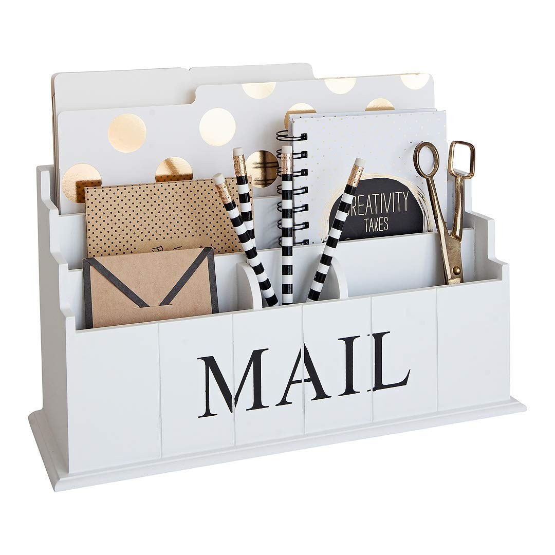 BLU MONACO | White Wooden Mail Organizer for Countertop | Standing File Organ…