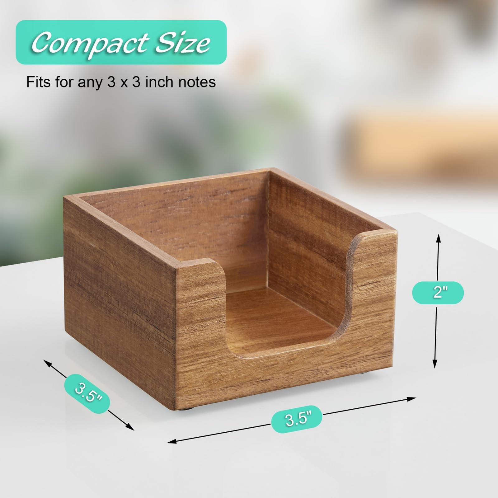 3×3 Inch Acacia Wood Sticky Note Holder Office Desk Organizer Memo Pad