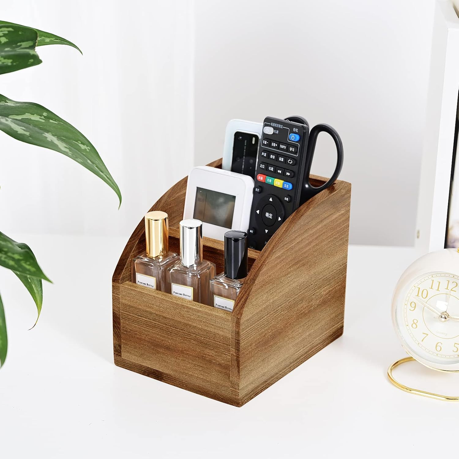 OKSQW Rustic Vintage Wooden Desk Organizer Farmhouse Wood Remote Control Caddy,