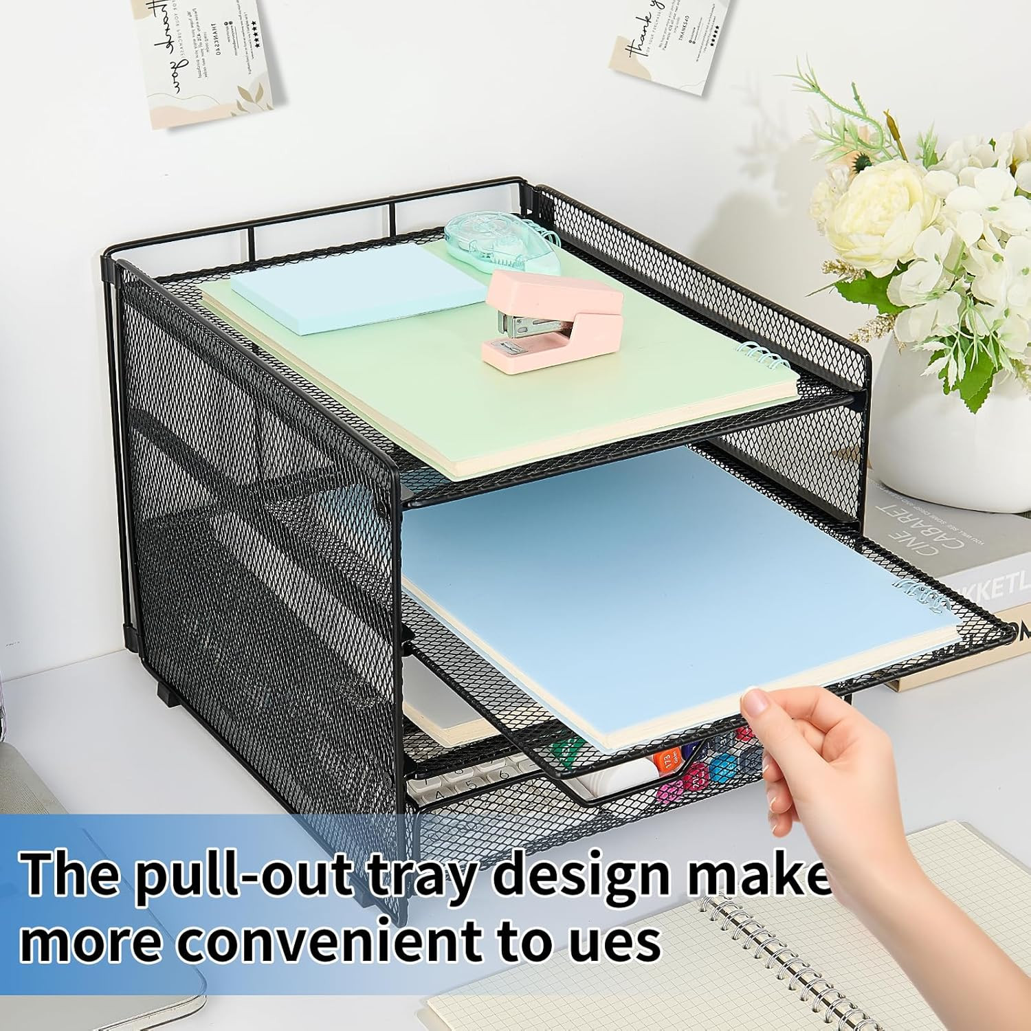 Desk Organizers and Accessories, 4-Tier Desktop File Organizer with Drawer, Offi