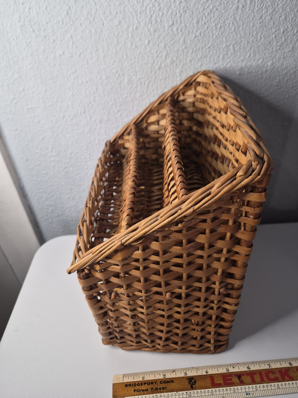 Vintage 1970s Large Wicker Rattan Desk Organizer Letter Holder Tray Sturdy Nice