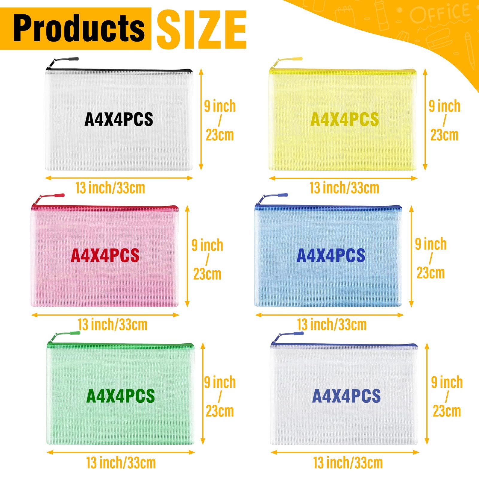 YOPCDJ A4 Zipper Pouches Multicolored 24pcs
