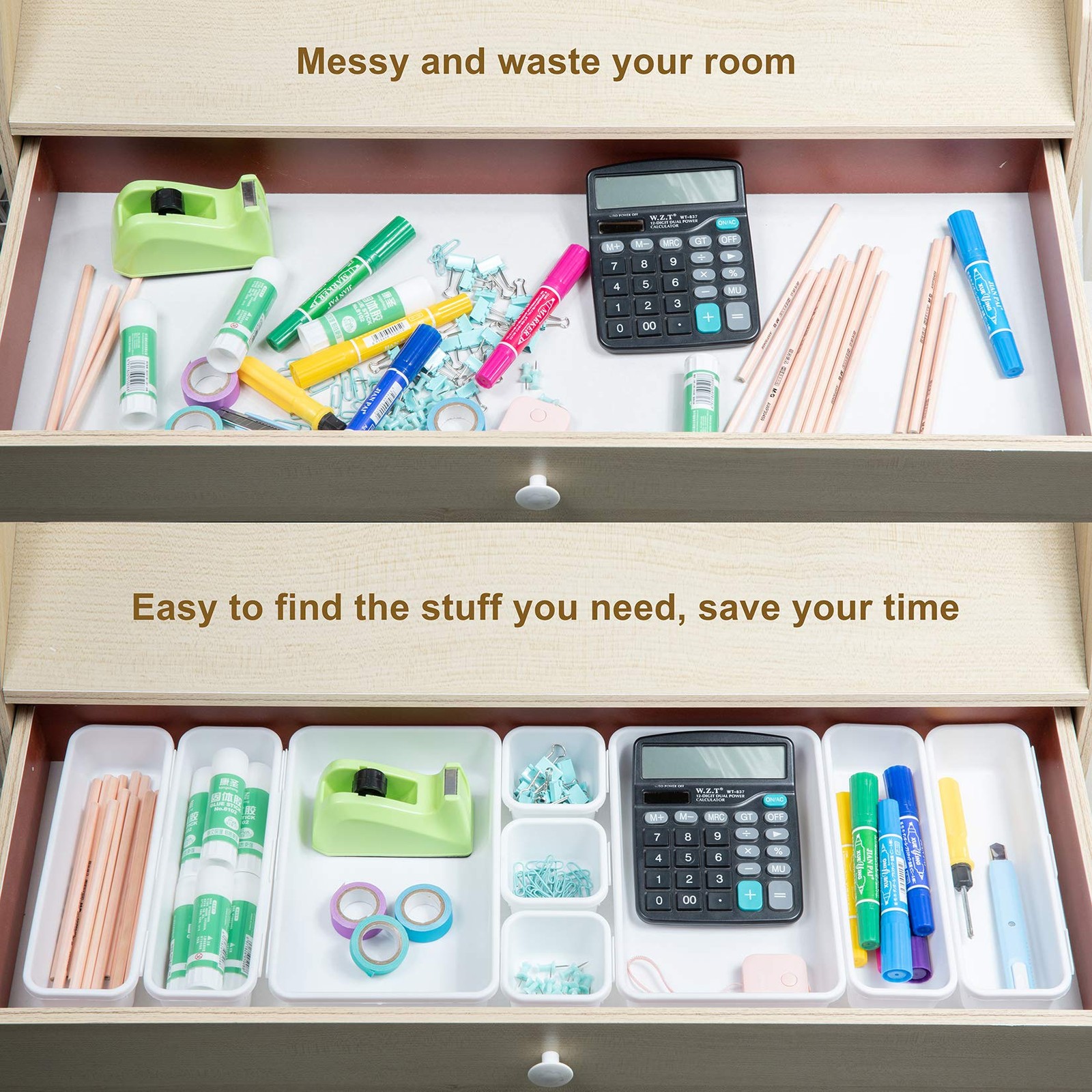 18 Pcs White Drawer Organizers Trays Set Drawer Dividers for Kitchen Office B…
