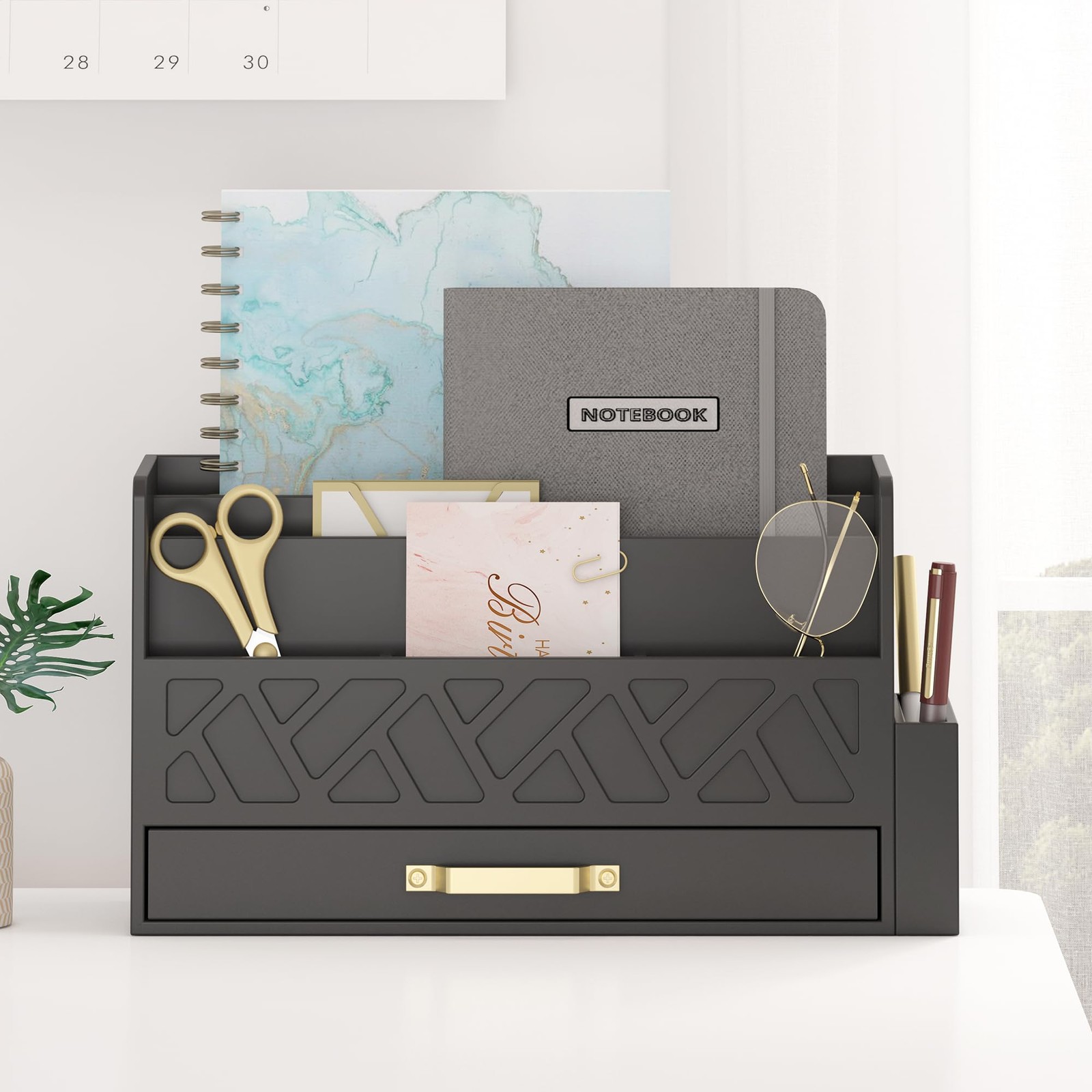 Wisuse Desk Mail Organizer with Drawer – Bamboo Wooden File Bill Sorter Stora…