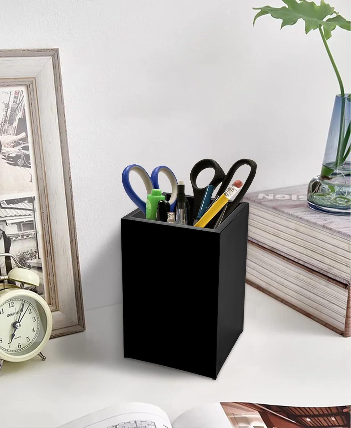 2 Pack Black Acrylic Pencil Pen Holder Cup,Desk Accessories Holder,Makeup Brush