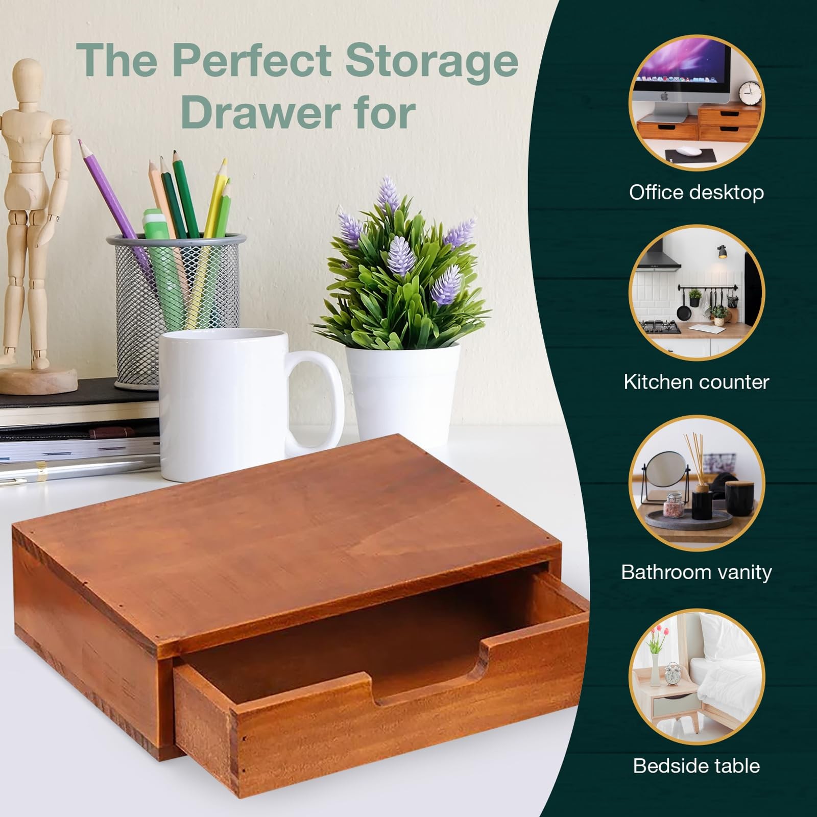 Single Wood Desktop Storage Drawer 9.8×6.9×2.8 inch Monitor Riser 1-Pack