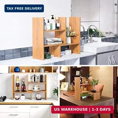 Sorfity Adjustable Desktop Bookshelf, Desk Organizer Display Shelf Counter Top B