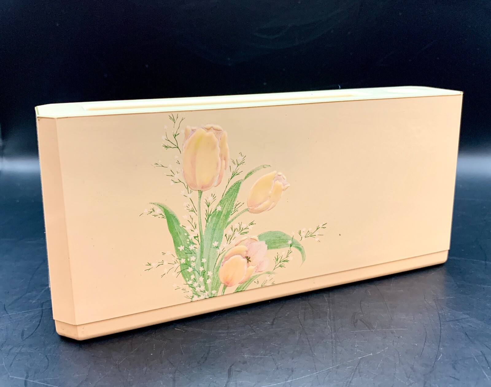 Otagiri Pen & Paper Holder Lacquerware Desk Caddy Tulips Spring Floral Vintage