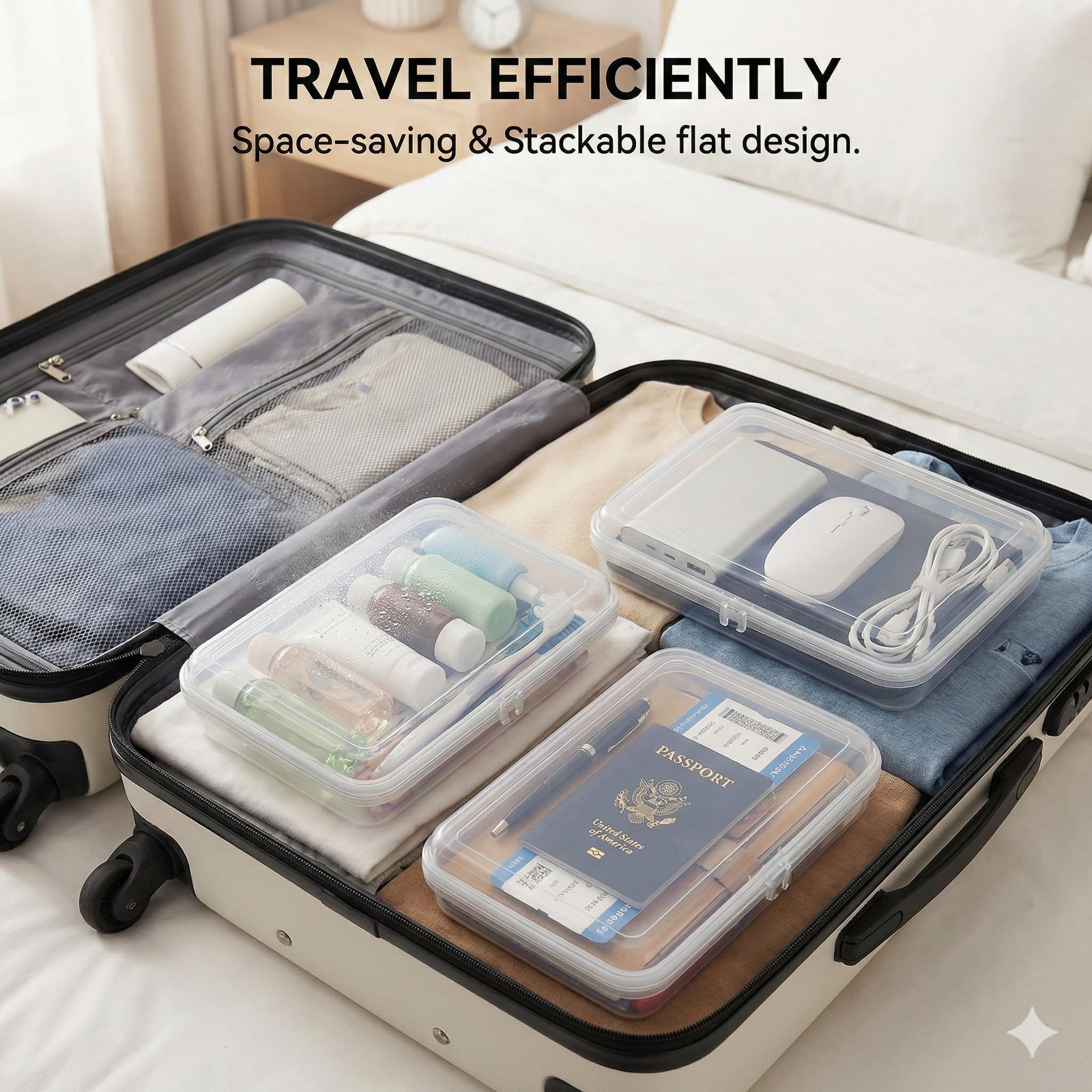 3PCS Clear Hard Shell Zipper Case, Durable Waterproof Transparent Storage Org…