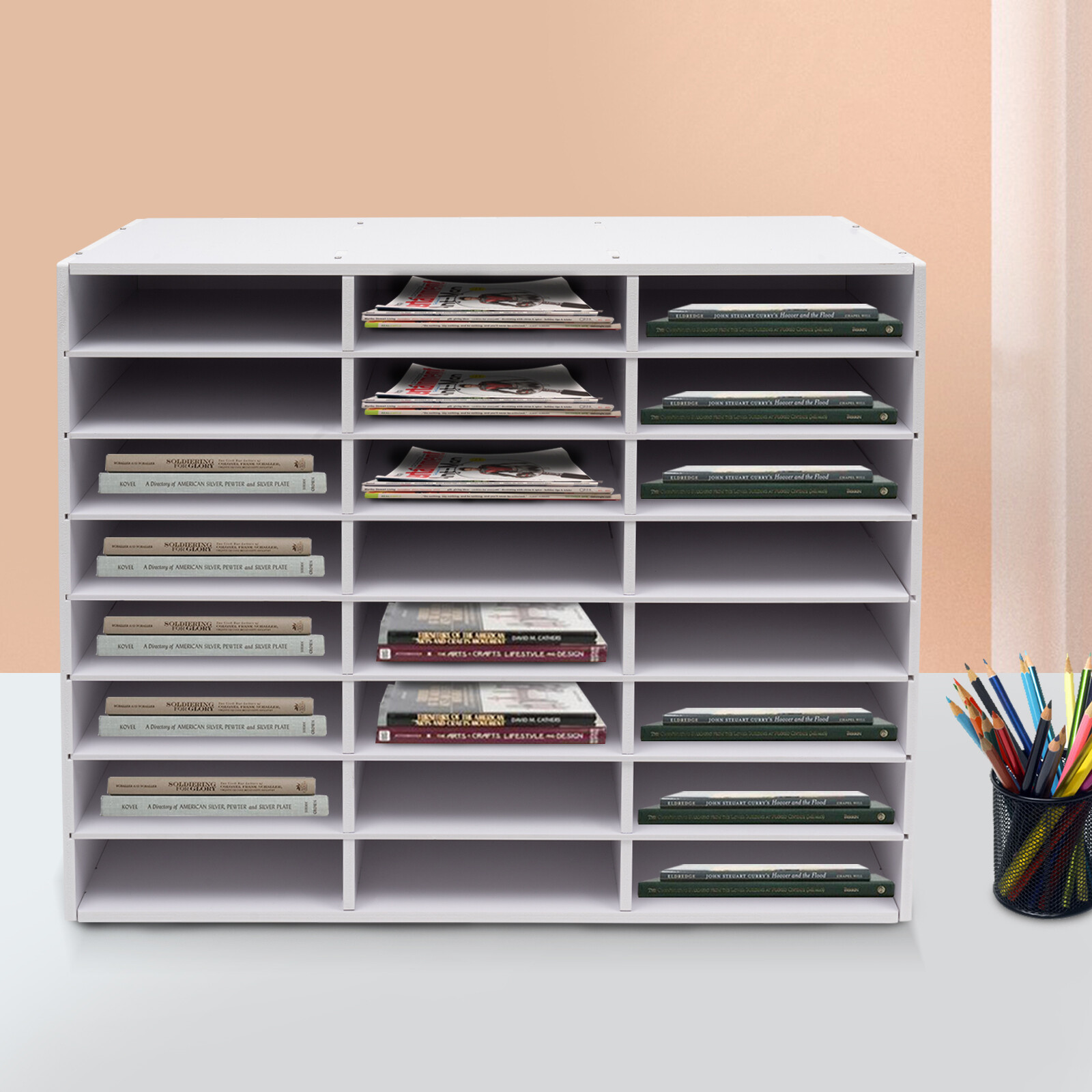 Classroom Mailbox – 24 Slots Literature Organizer, Construction Paper White
