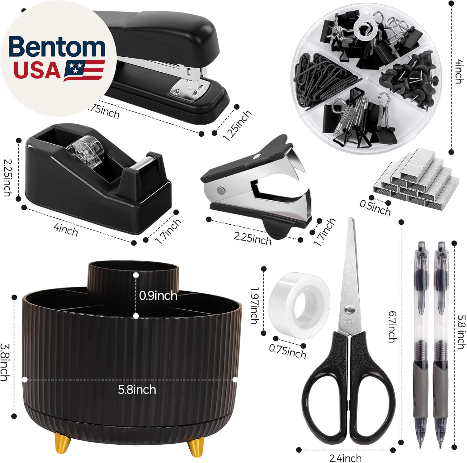 Black Office Supplies, Black Office Desk Accessories 10PCS, Pencil Holder for De