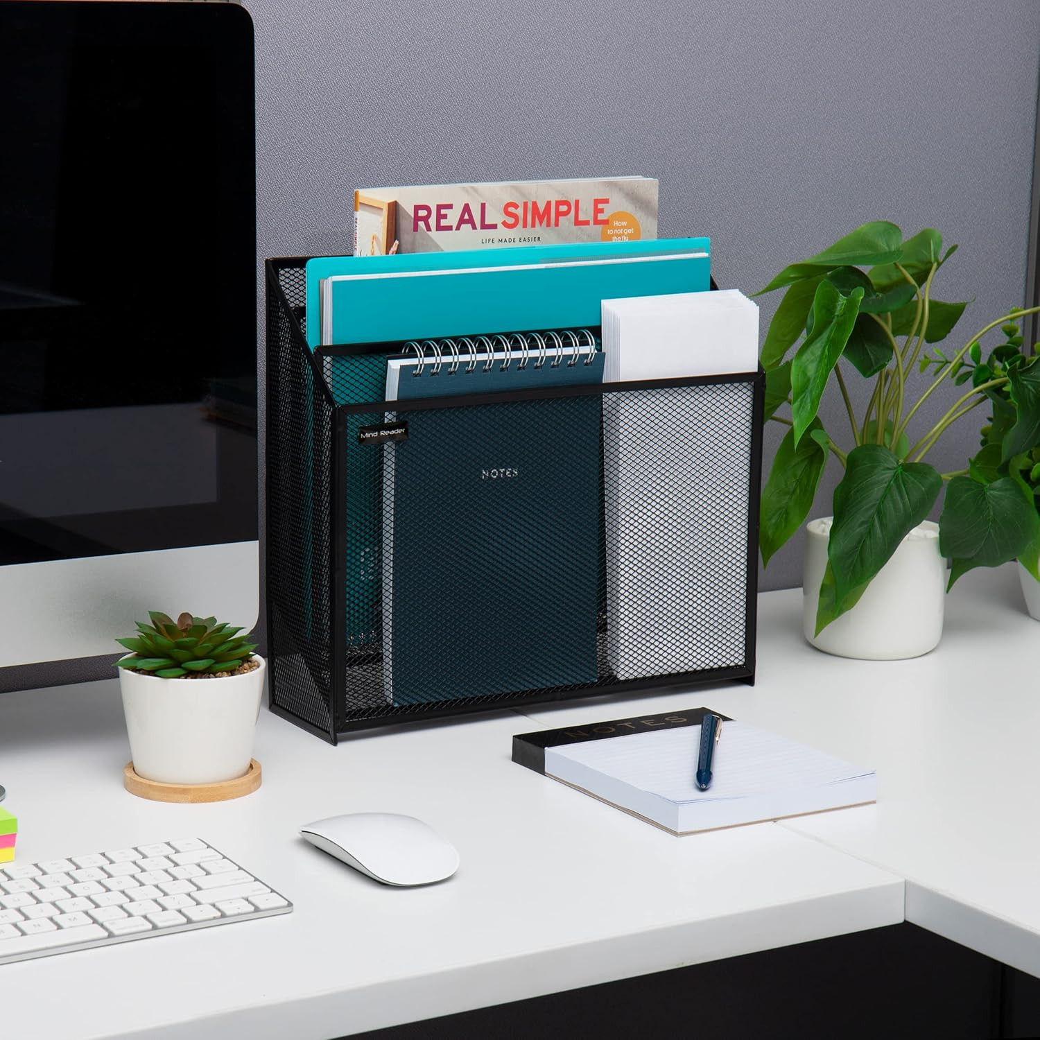 Metal Mesh Vertical File Organizer for Desk, 12.5″L x 3.75″W x 11.5″H, Black