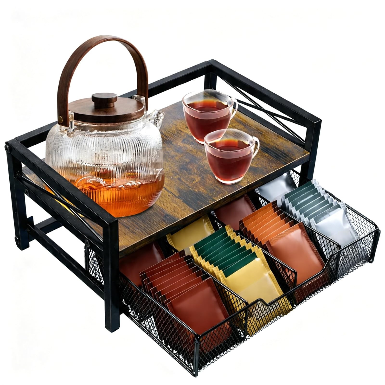 NANXITU Tea Holder Organizer,Wood 13.1″W x 7.9″D x 6.3″H, Rustic Brown