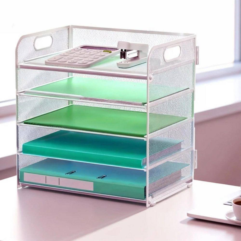 12.5 in X 13.5 in 2 Pack Silver Metal Letter Tray 5-Tier Desk Organizer File Pap