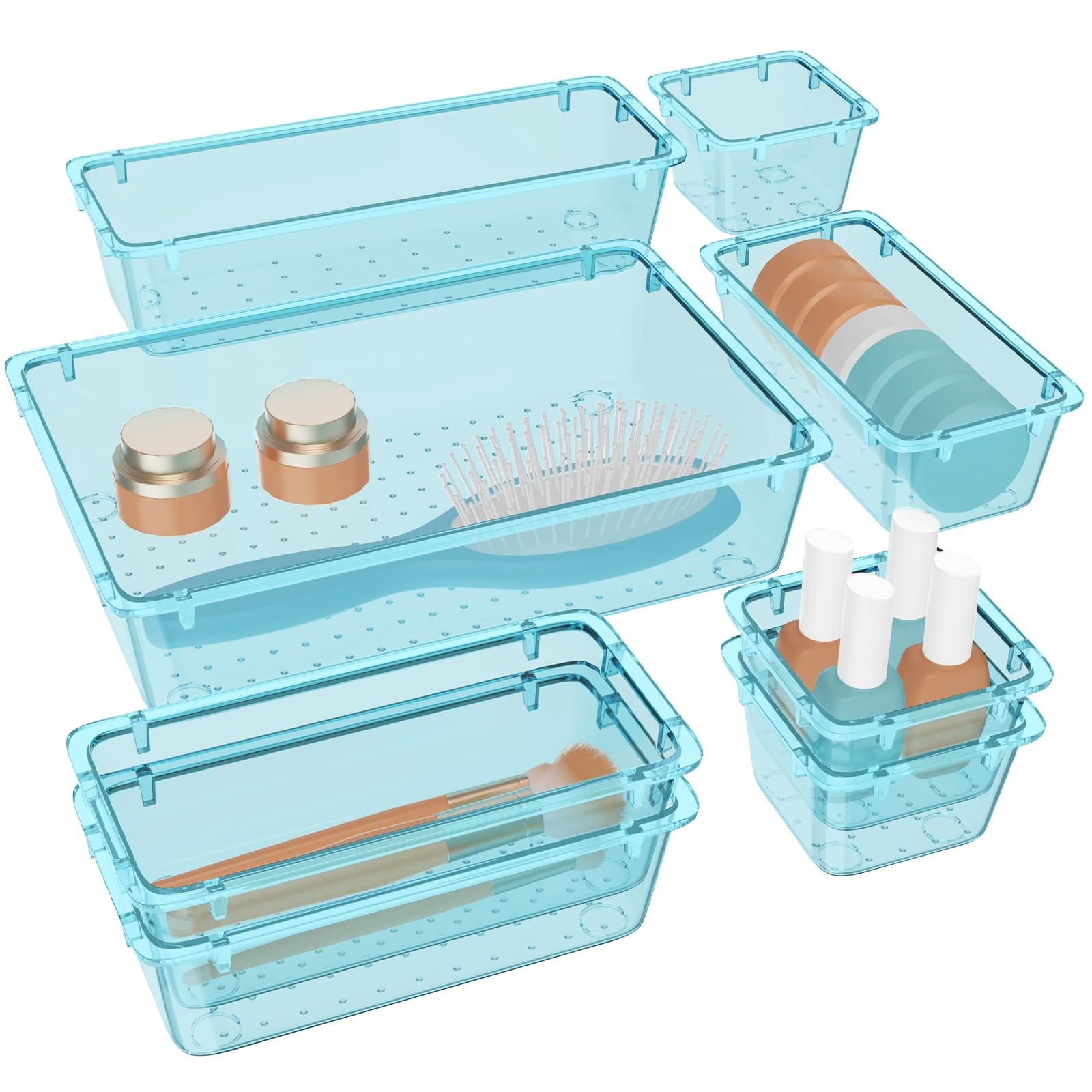 8 PCS Plastic Drawer Organizer Set, 4 Sizes Desk Drawer Organization and Stor…