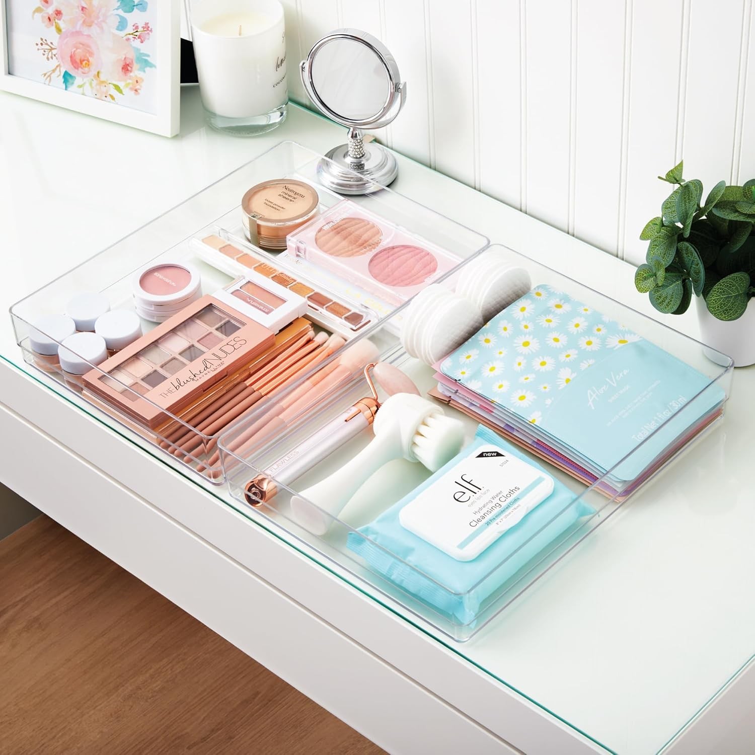 SimpleSort 2-Piece Stackable Clear Drawer Organizer Set 12″ x 9″ x 2″ Rectangle
