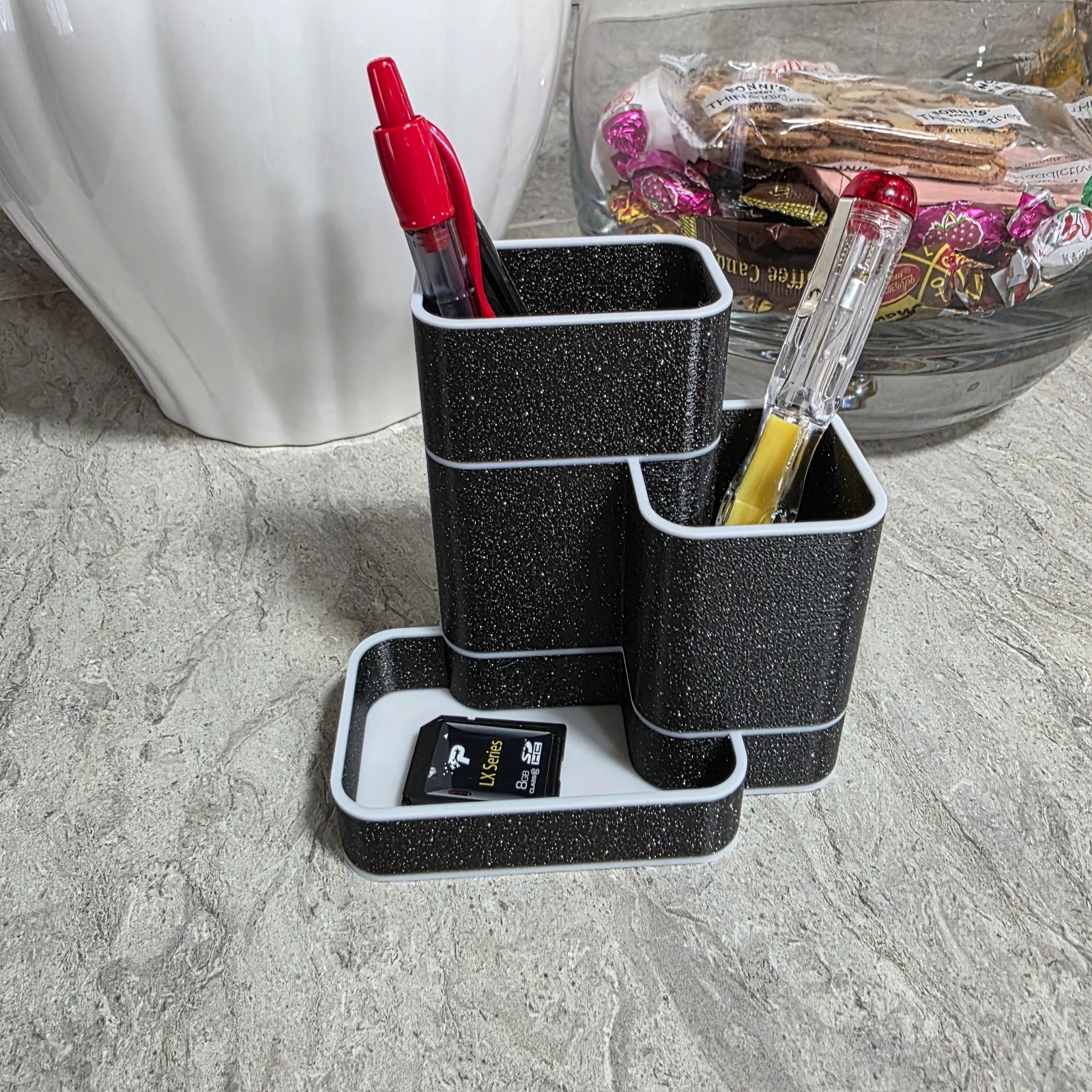 Black Marble Desk Organizer / Pen Holder, Office Organizer 3D Printed
