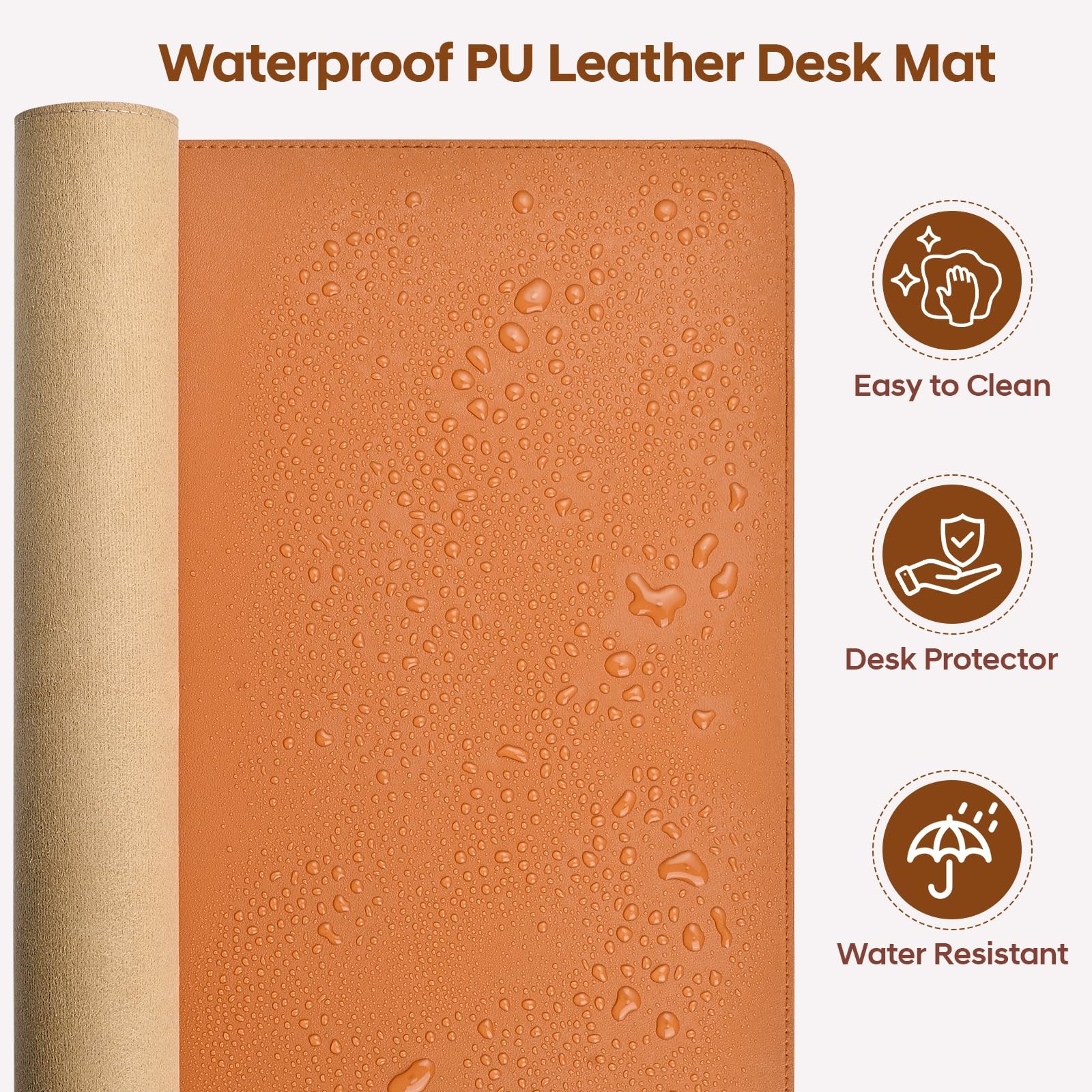 Yuwiiuuo Leather Desk Pad Protector, Office Mat, 23.6″ x 13.7″, Brown