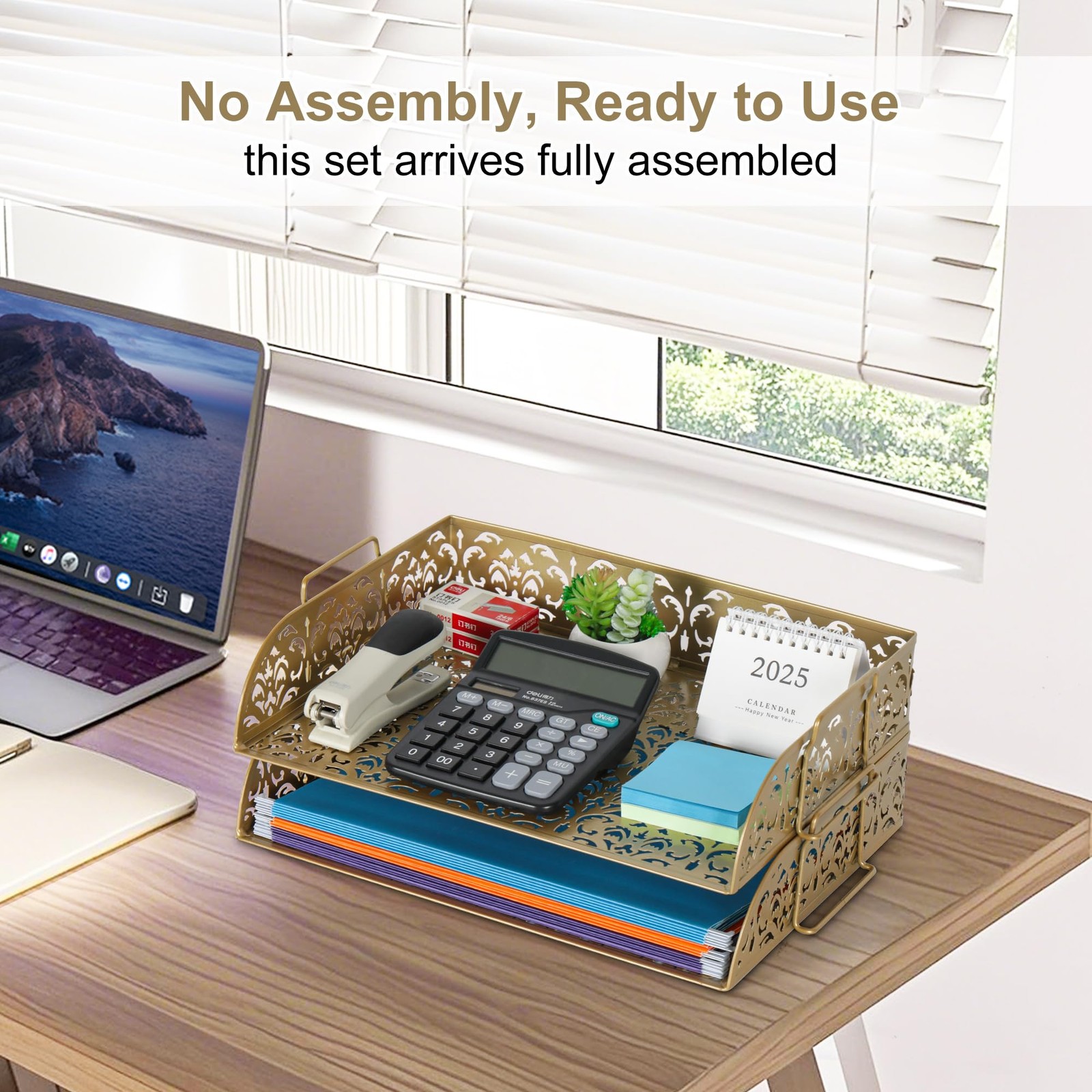 Organizer for Desk 2 Tier Stackable Tray for A4 Legal Size Folders Metal File…