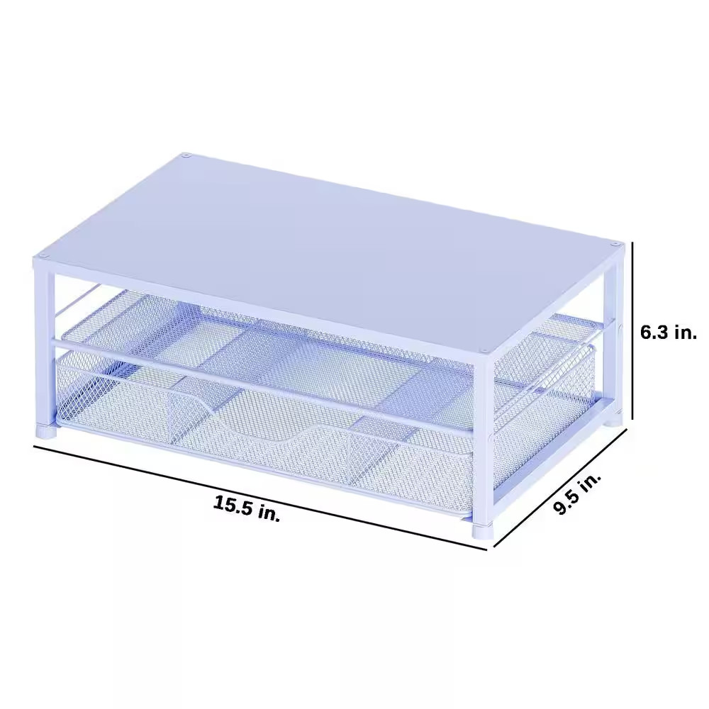 Blue 15.5 In. X 6.3 In. Metal Modern Desk Organizers with Drawer and 2 Pen Holde