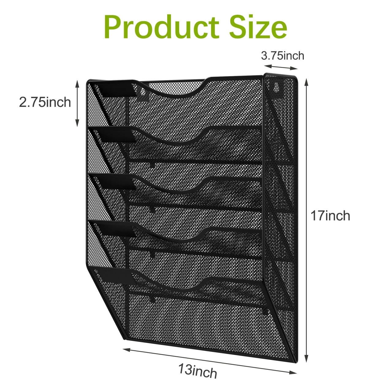 EasyPAG Wall File Organizer 5 Tier Hanging Paper Folder Holder, 5 Tier, Black