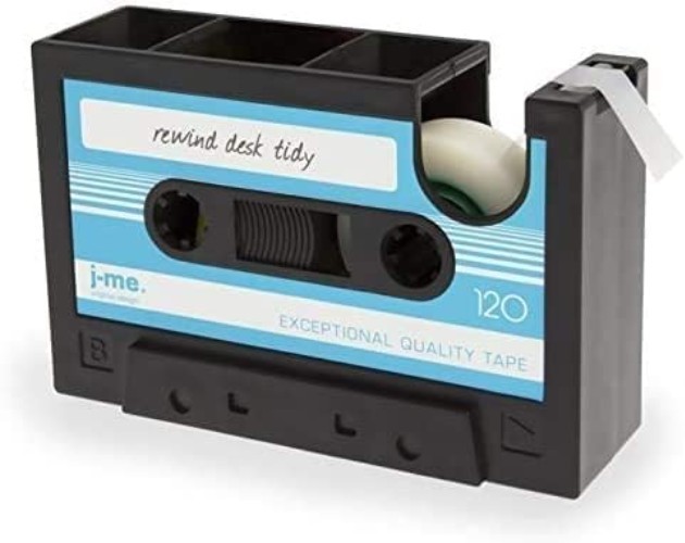 Blue Multifunctional Cassette Tape Dispenser & Pen Holder for Creative Spaces