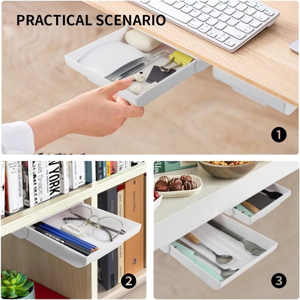Elegant 2 Pack Adhesive Under Desk Drawer – Space-Saving Storage Solution