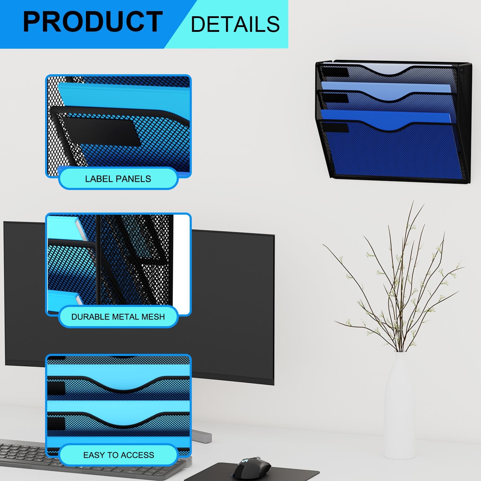 Gdindinfan 3 Pockets Mesh Hanging Wall File Holder Organizer Wall Moun
