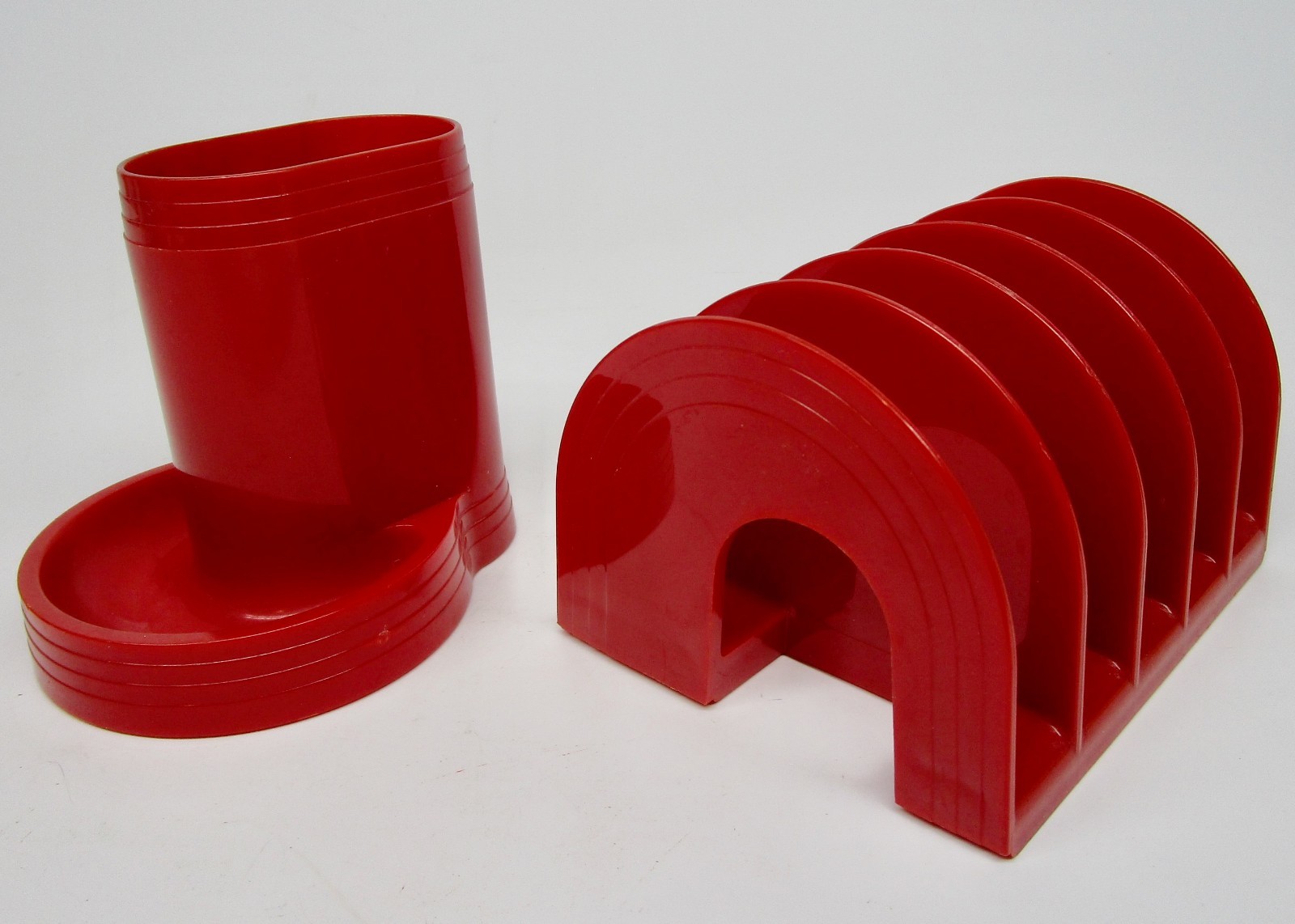 Vintage MCM pen pencil holder letter desk organizer red rainbow plastic Eldon