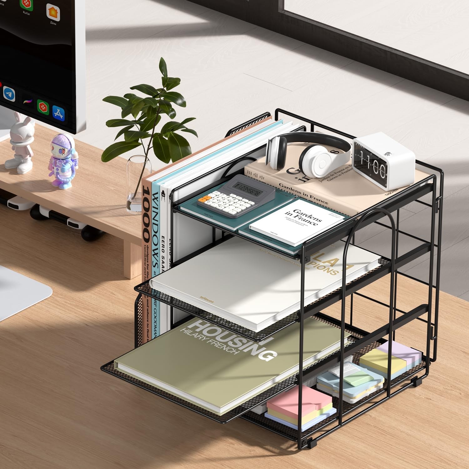 Desk Organizer, 4-Tier Metal File Organizer for Desk with Vertical File Holde…