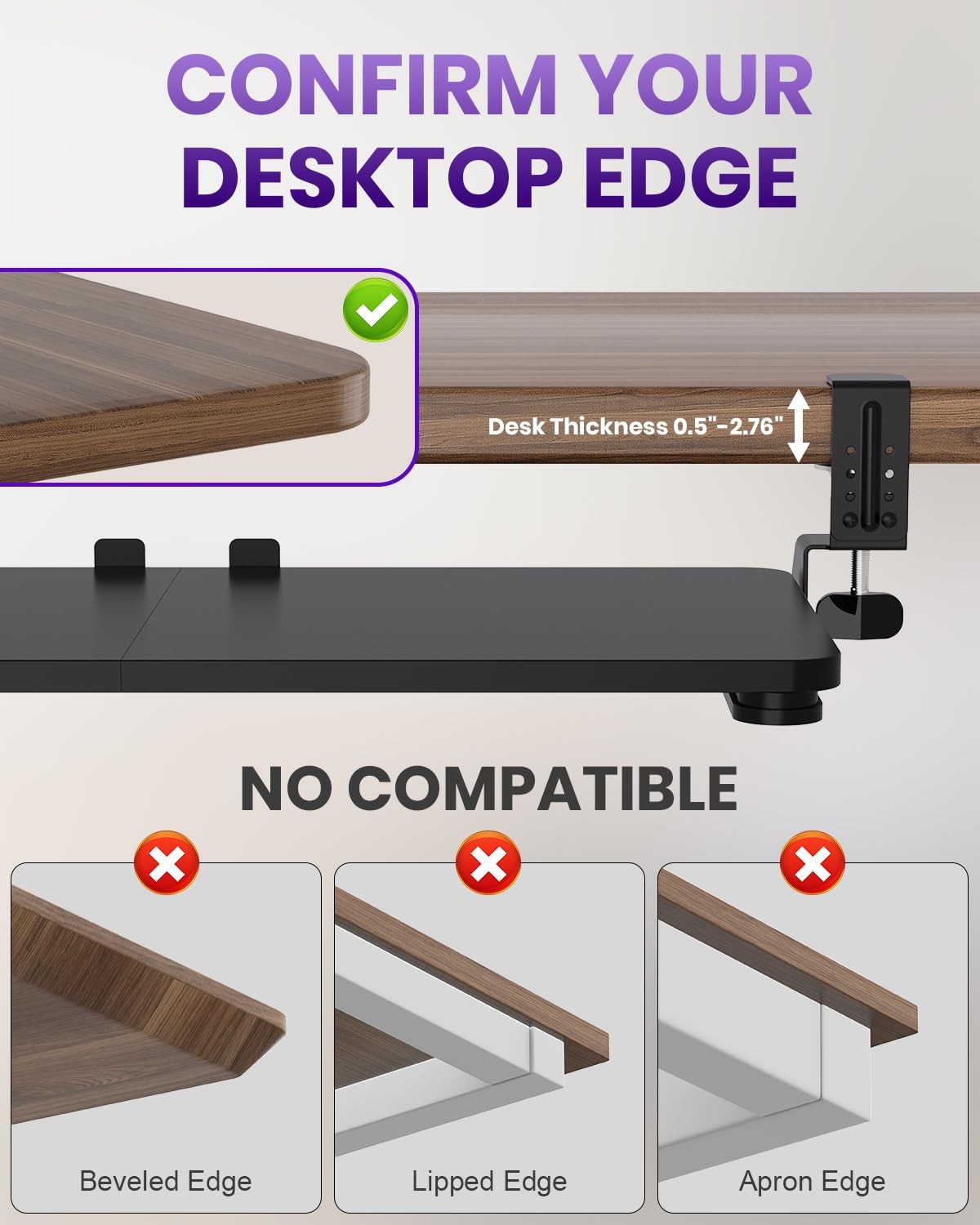 Zontera Ergonomic Keyboard Tray Under Desk, Pull Out with Large, Black