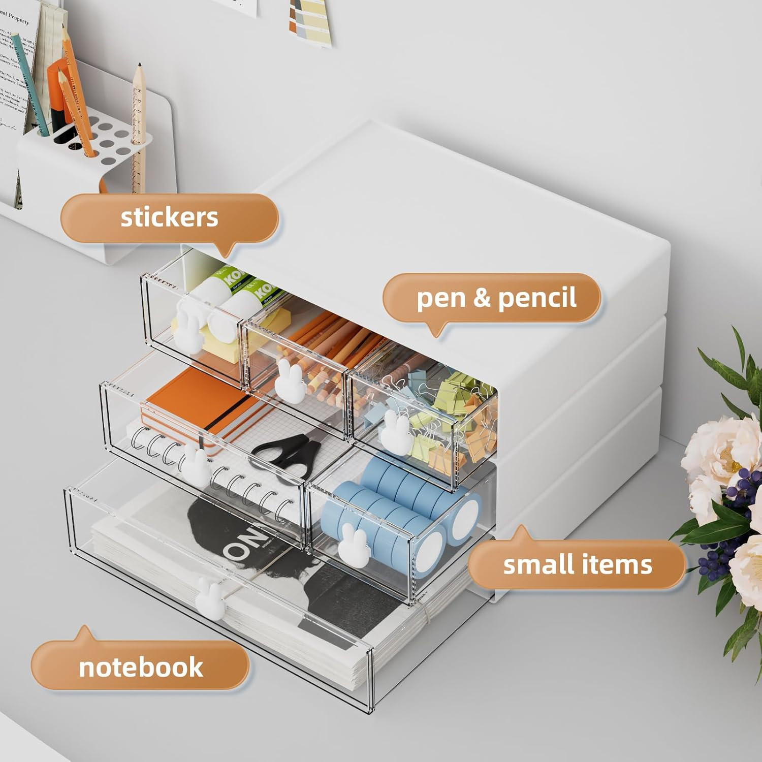 Desk Organizer with 6 Drawers, 3 Tier Stackable Storage Drawers Plastic …
